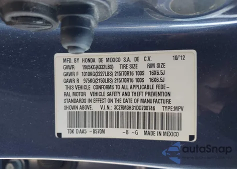 2013 Honda Cr-V Lx из США, поврежденный, VIN 3CZRM3H31DG700746